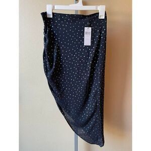 BCBGeneration Zipper Iridescent Polka Dot Ruched Skirt in Navy Blue Size 2